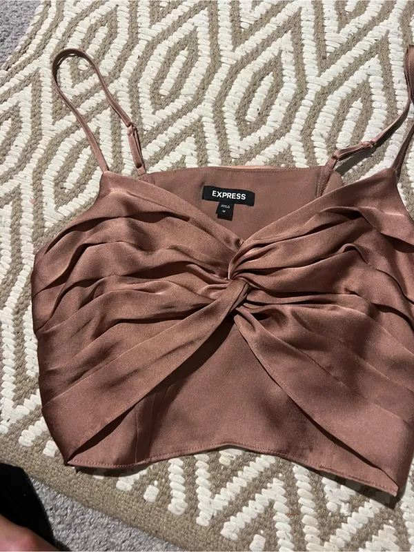 Express Women's Satin Twist-Front Crop Top - Brown - Image 4