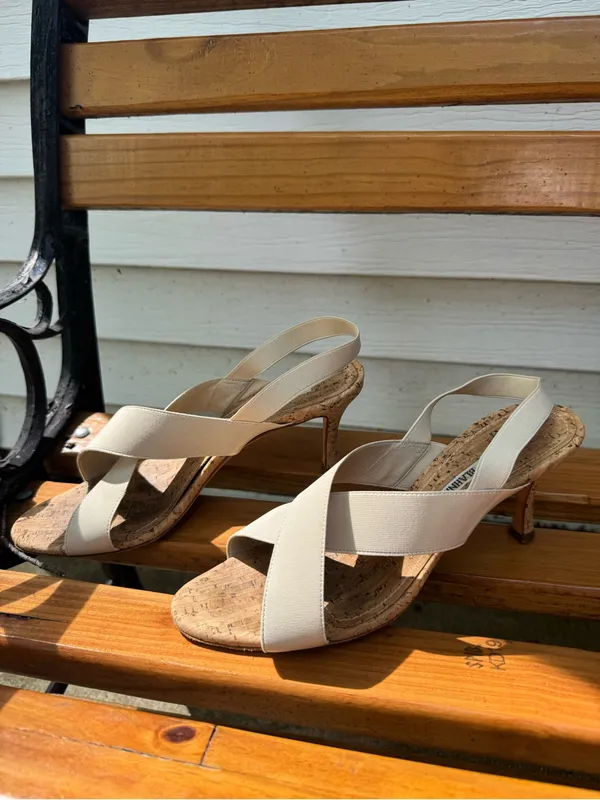 Manolo Blahnik Cork Kitten Heel Elastic Strap Sandals Carrie Bradshaw Women’s - Image 3