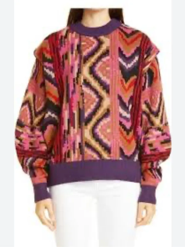 Farm Rio Patches Stripe Sweater Medium - Image 3