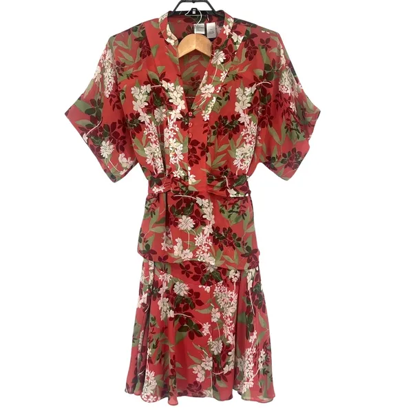 Emma Jame Boho 2 Piece Skirt Set Cottagecore Floral Rust Romantic Flowy Chiffon - Image 2