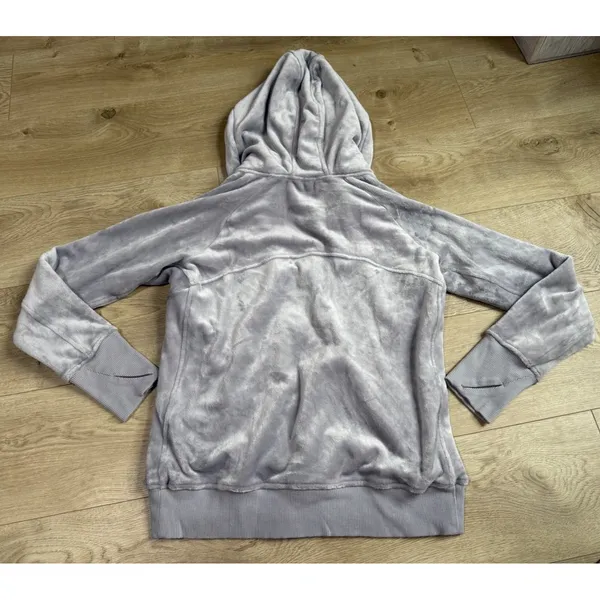 EUC ATHLETA Jacket Womens Gray Velour Triumph Double Cozy Gray Hoodie size M - Image 3