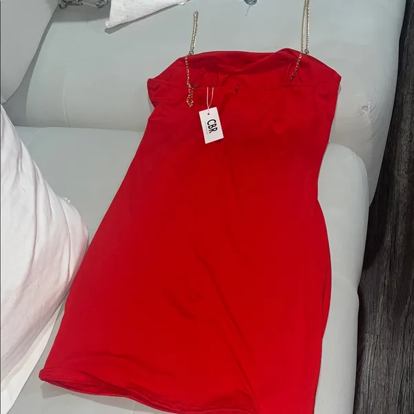 Red and White Sleeveless Dress - Image 3