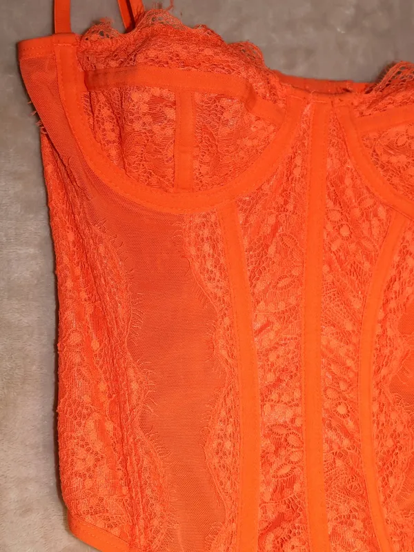 Out From Under Urban Outfitters Lace Corset Bustier Top Orange Neon Size S - Image 4