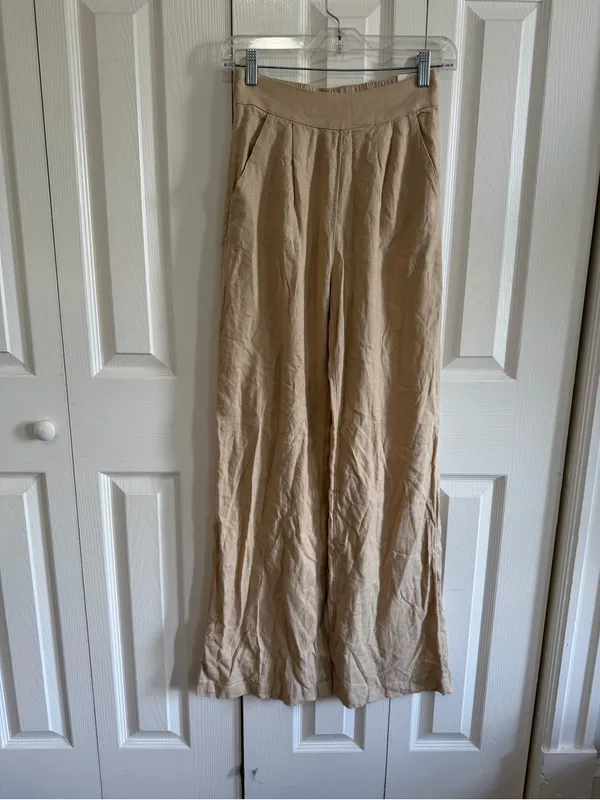 Abercrombie & Fitch Linen Elastic Waist Pant Tan Size XS Long NWT - Image 3