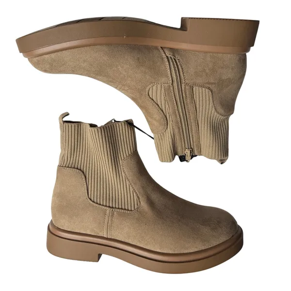 No Boundaries Brown Taupe Knit Chelsea Ankle Boots Chunky Lug Sole Size 8 NWT - Image 3