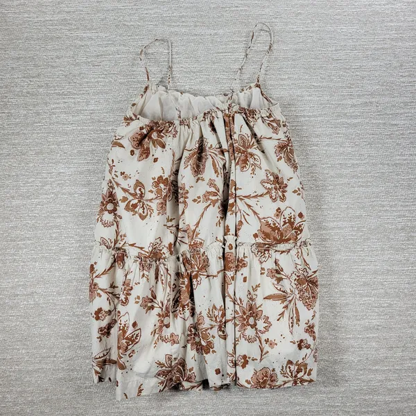 Abercrombie & Fitch Babydoll Cami Top Womens M White Brown Floral Tiered Tunic - Image 8