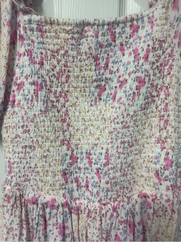 Japna White Smocked Top with Pink Floral Accents - Image 2