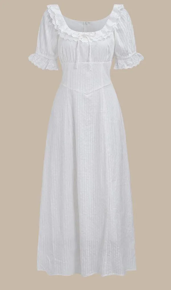 Rihoas White Embroidery Puffed Sleeve Maxi Dress - Image 5