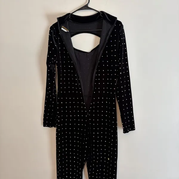 runway collection johnathan kayne Large Black velvet jumpsuit jewel Formal Party - Image 8