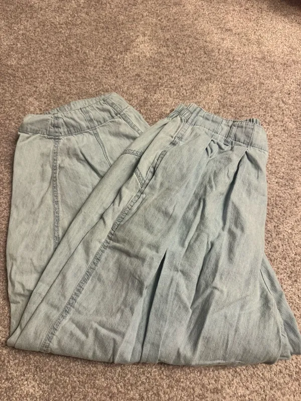 Aaron and Amber Light wash baggy faux denim pants - Image 3