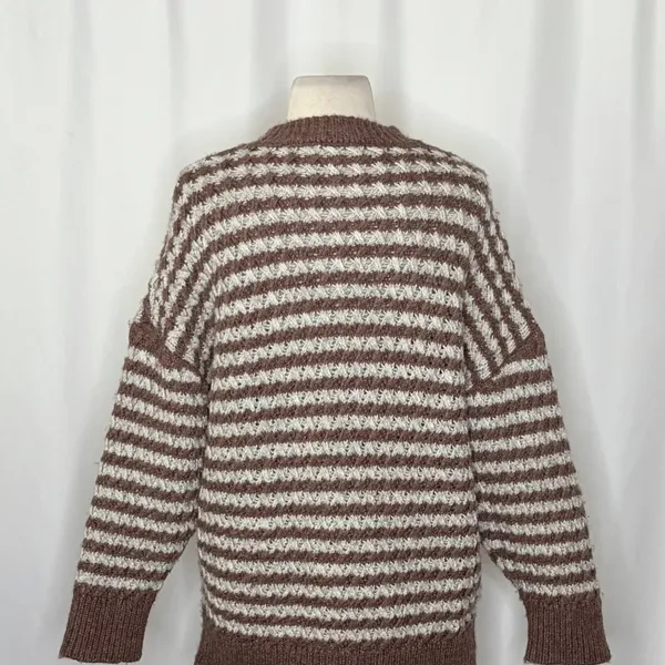 ZARA Wool Chunky Knit Oversized Sweater Brown Grey Stripes‎ Pullover Knit Small - Image 11