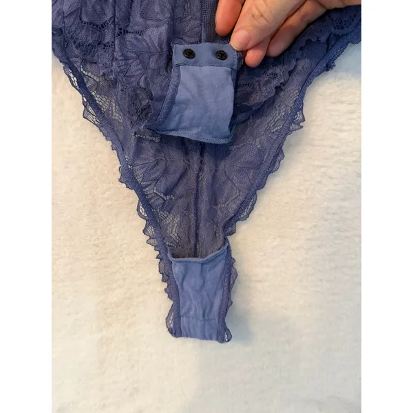 Free People‎ Blue Floral Lace Racerback Bodysuit Plunging V-Neck Lingerie Medium - Image 9