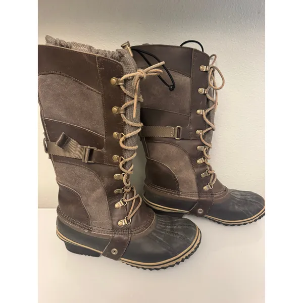 Sorel Conquest Carly women's tall boots women's size 9 brown and gray - Image 2