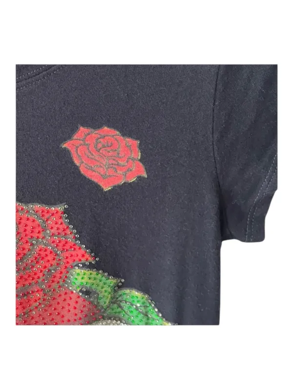 Y2K: Broken Heart ✿ Crystal Rose Tattoo Tee T Shirt ✿ Black Small ✿ Stretch Fit - Image 5