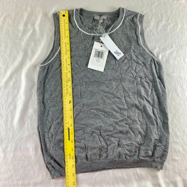 NWT Super Soft Gray White Trim Sweater Vest Top Evolution Size S - Image 5