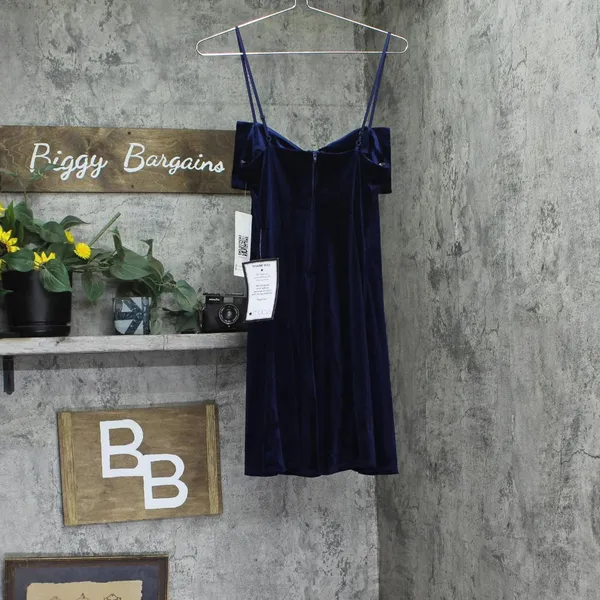 NWT Emerald Sundae Velvet Bow Sleeveless Fit Flare Mini Dress Navy Blue L - Image 5