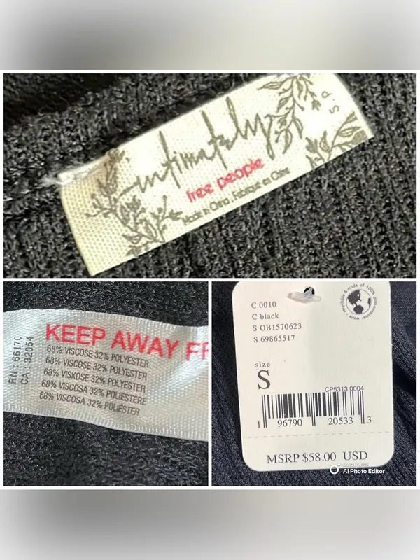 NWT Free People Intimately Sloane Long Sleeve Henley Bodysuit Black Small S - Image 5