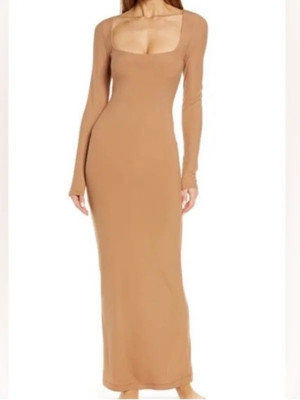 NWT SKIMS Soft Lounge Scoop Neck Maxi Dress - Camel - Image 6