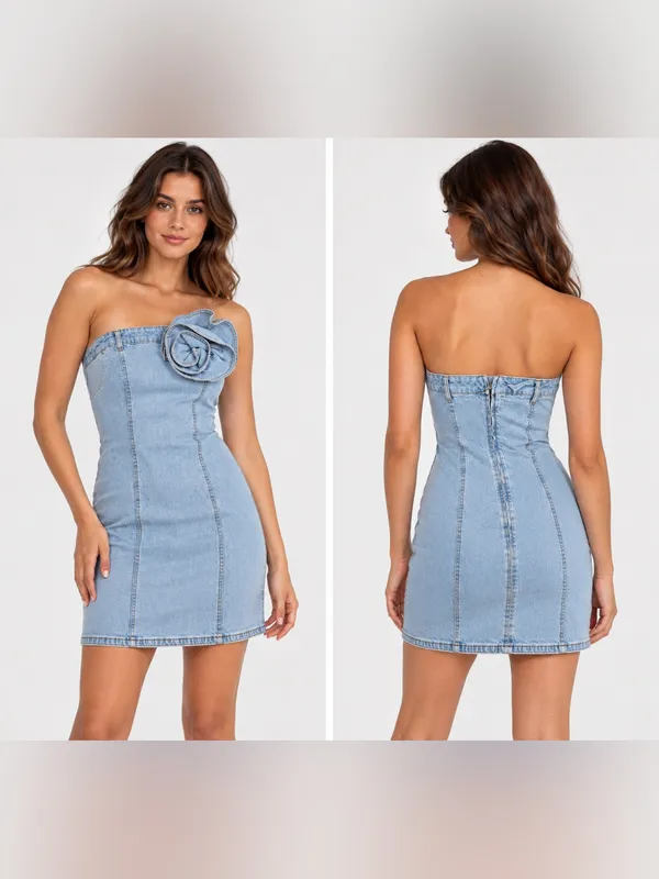 Steve Madden Light Blue Strapless Denim Dress size 8 - Image 2