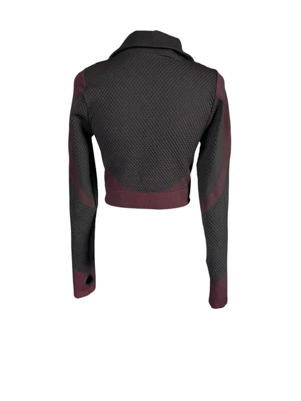 Womens black and burgundy long sleeve zip up activewear cropped jacket size L - Image 4