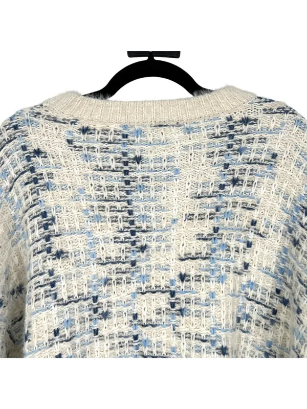 FRNCH Woven Knit Metallic Thread Crewneck Sweater Cream Blue Size S/M NWOT - Image 6