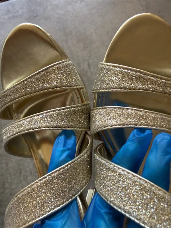Lulu Townsend Champagne Gold Glitter Multi-Strap Slingback Heels - Image 3