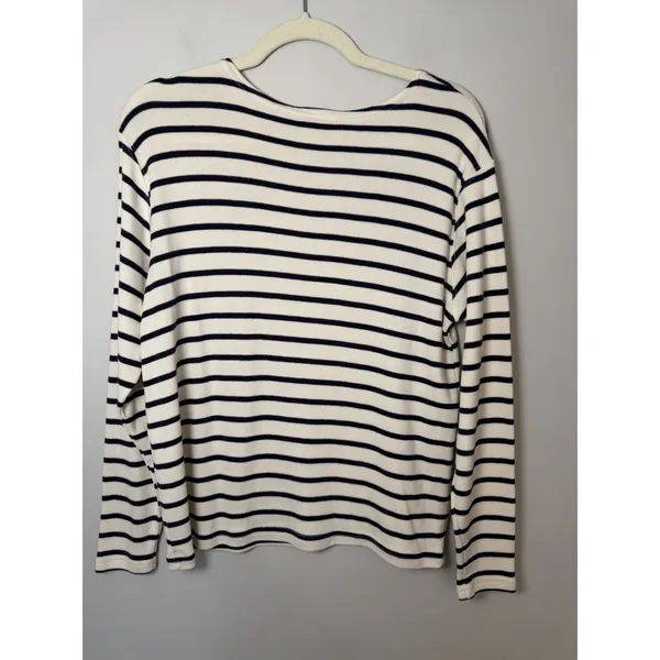 LL Bean Boat Neck Stripe Tee Women's Sz L Cotton Nautical - Image 4