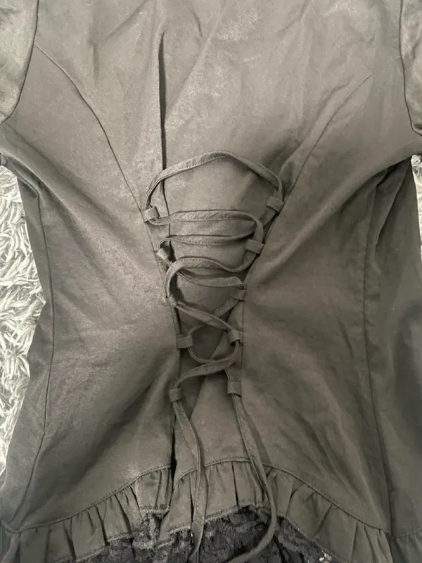 Black ruffle blouse with a lace up corset back - Image 6