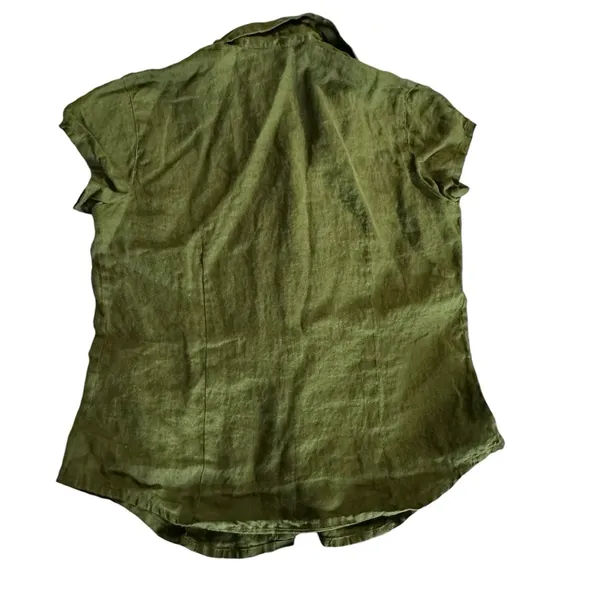 Banana Republic women's size XS military green linen button down blouse - Image 2