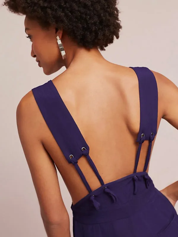 Anthropologie Maeve Apron Linen Wide Leg Jumpsuit in Purple - Image 2