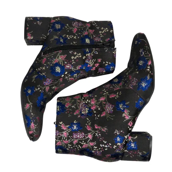 Unisa Uncayzea Ankle Boots Floral Embroidered Black Heel Booties 7.5 - Image 5