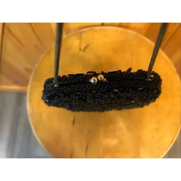 VTG HONG KONG BLACK PLASTIC BEADED PURSE HANDBAG ROARING 20’s (5565) - Image 5