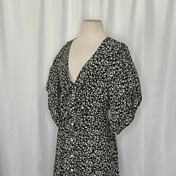 FAITHFULL THE BRAND Massimo Midi Dress Floral Blossom Village Tie Front Small - Image 7
