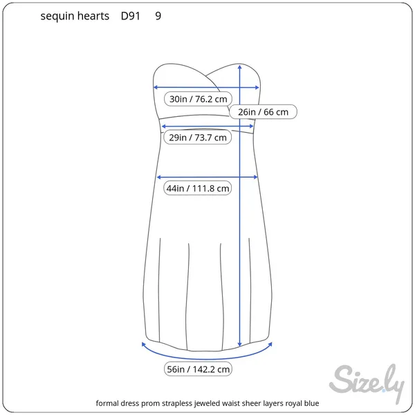 Sequin Hearts formal dress prom strapless jeweled waist sheer layers royal blue - Image 13