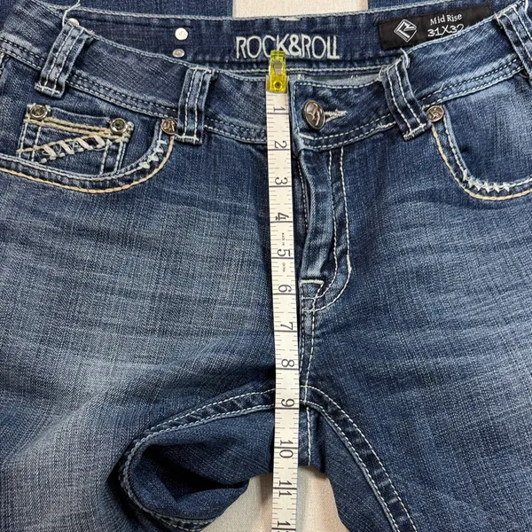 Rock & Roll Women's Dark Blue Boot Cut Jeans Size 31 - Image 6