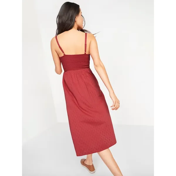 Old Navy Red Smocked Textured Clip-Dot Fit & Flare Cami Midi Dress Women's Large - Image 2