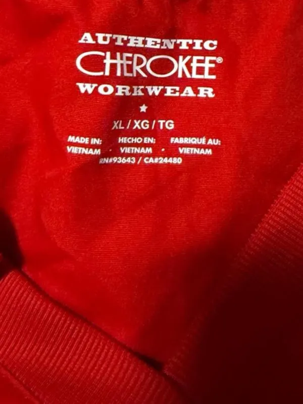 Cherokee Solid Red V-Neck Scrub Short Sleeve Top - Image 3