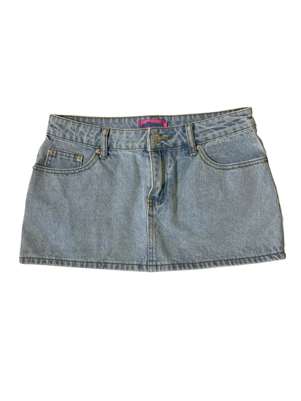 Edikted Light Wash Denim Micro Mini Skirt Y2K Low Rise 2000s Festival S - Image 2