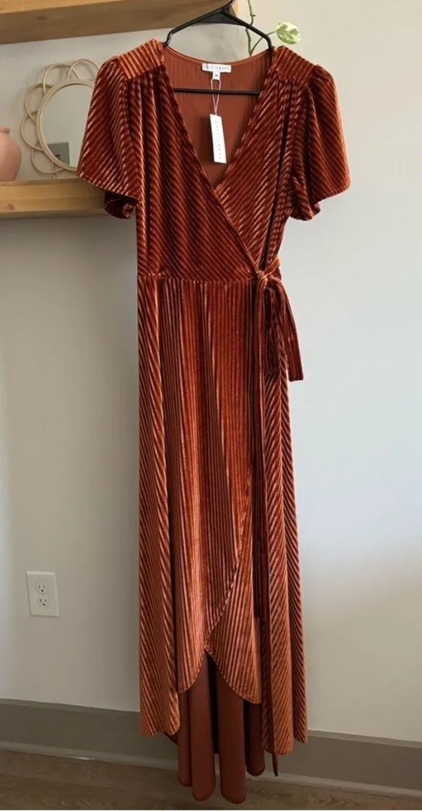 Baltic Born Andi Copper Ribbed Velvet Wrap Dress - Image 3