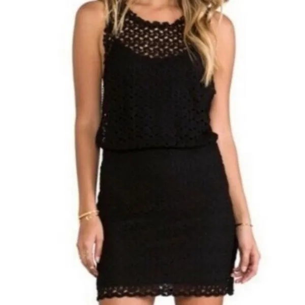 Free People Black crochet Mini dress Medium - Image 3