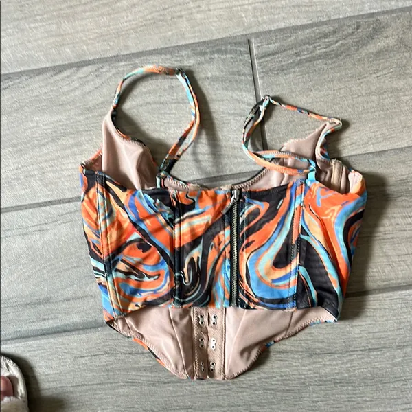 White Fox Boutique Orange and Blue Bustier - Image 8