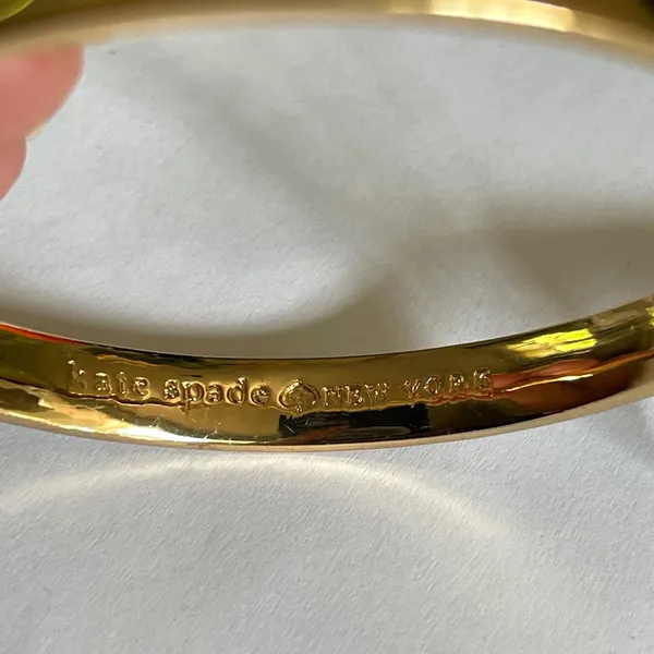Kate Spade Bangle Bracelet Womens OS Gold Black Polka Dot Crystal‎ Enamel Spade - Image 3