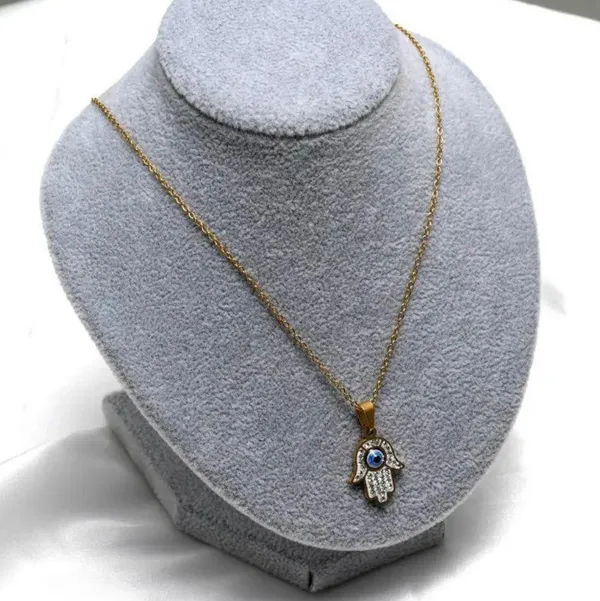 Gold Rhinestone Evil Eye Pendant Necklace – Stylish Protection Charm - Image 3