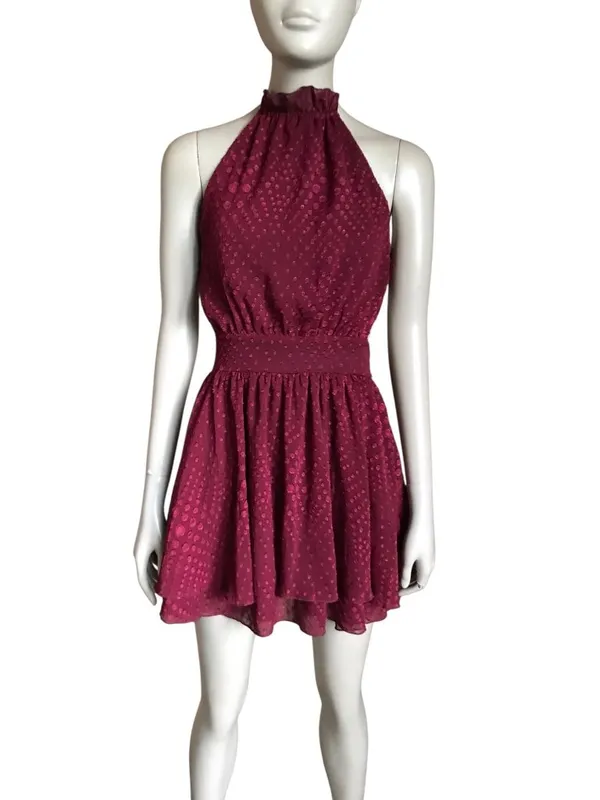 Lucy in the Sky Dark Red Halter Neck Dress - Image 2