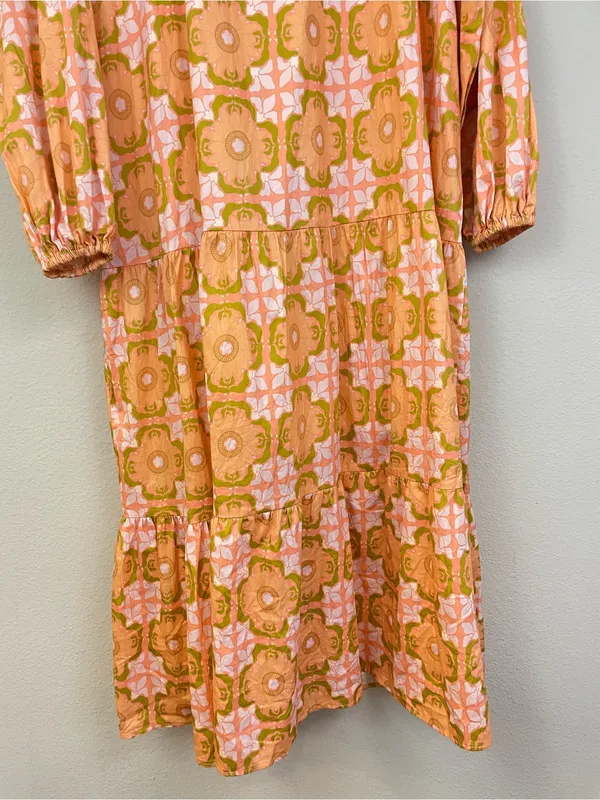 Ivy City Co Imogen Dress Orange Pink Floral Tie Neck Long Sleeve Maxi‎ Size XS - Image 11