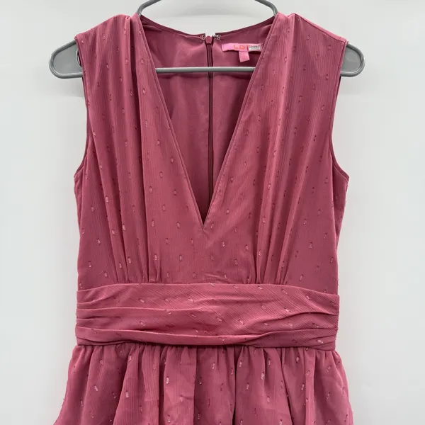Revolve RTR LDT‎ Pink Rose Metallic Peplum Waist Sleeveless V Neck Maxi Gown Dress Sz 2 - Image 5