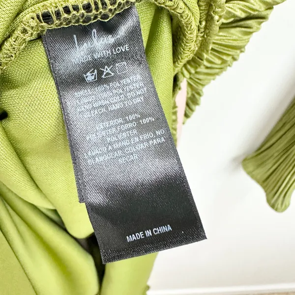 Lulus Seren Olive Green Plisse Surplice Maxi Dress Formal Long Sleeve Small NWT - Image 12