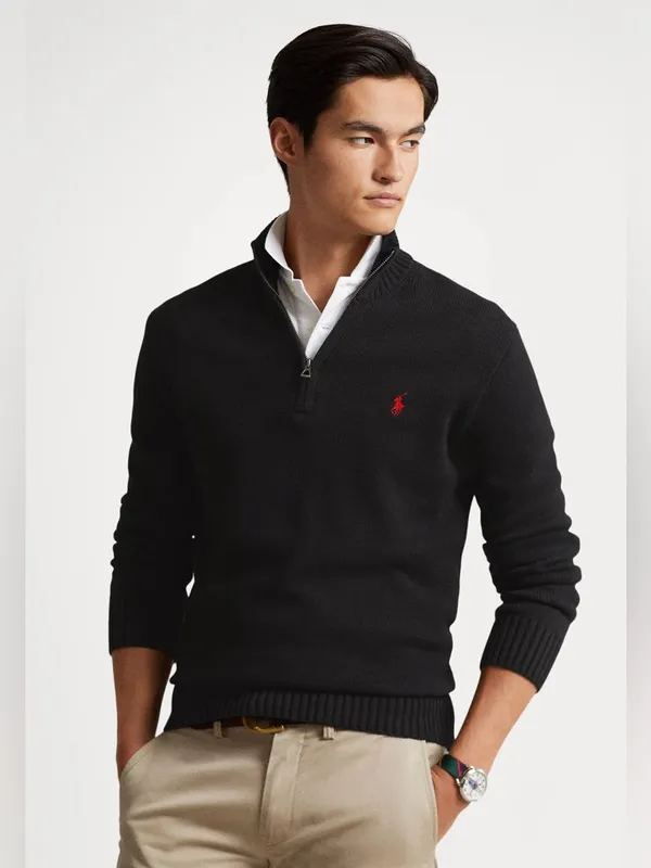 Polo Ralph Lauren 1/4 Zip sweater knit half pima cotton embroidered logo - Image 6