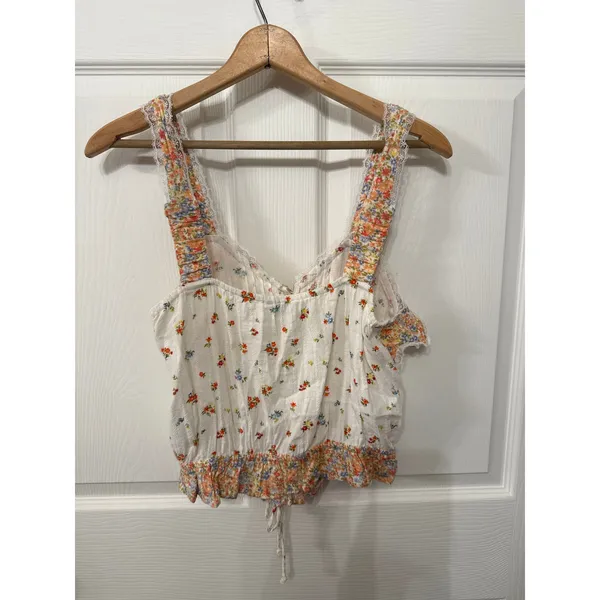 American Eagle Women's Cream Floral V-neck Cinch Cami, M - Image 9