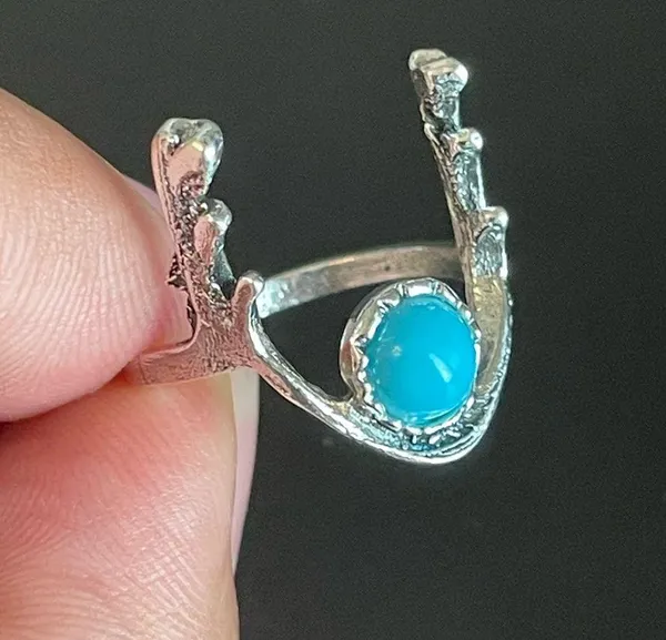 Turquoise stone silver antler ring size 5.5 - Image 8